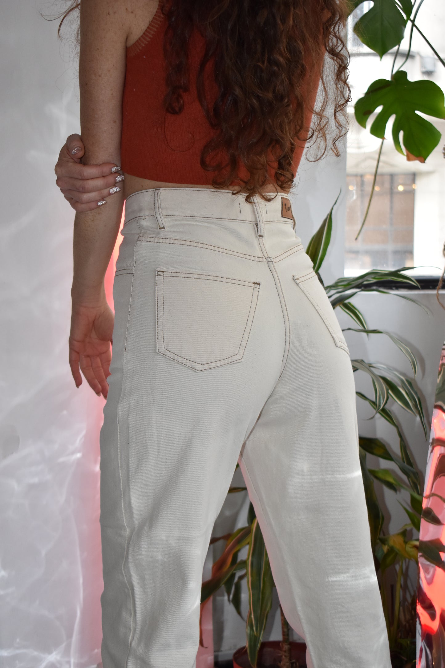 denim mom fit -Reina WHITE