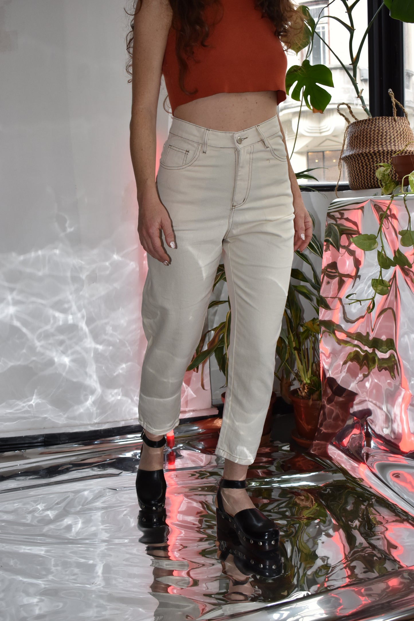 denim mom fit -Reina WHITE